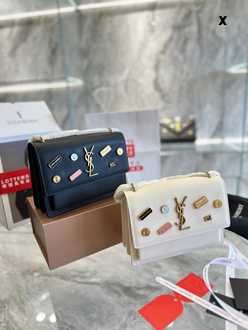 SAINT LAURENT SUNSET CHAIN BAG IN SMOOTH LEATHER WITH STICKER BLACK 22CM - Image 2