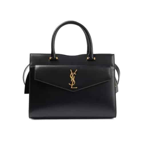 SAINT LAURENT UPTOWN MEDIUM LEATHER TOTE BAG BLACK 31CM