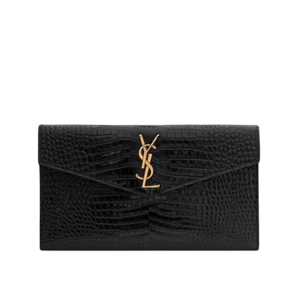 SAINT LAURENT UPTOWN POUCH IN CROCODILE EMBOSSED SHINY LEATHER 565739DND0J1000
