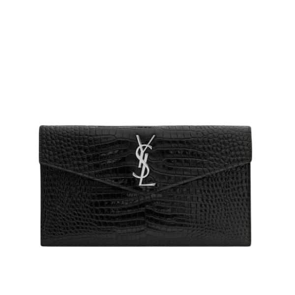 SAINT LAURENT UPTOWN POUCH IN CROCODILE EMBOSSED SHINY LEATHER 565739DND0N1000
