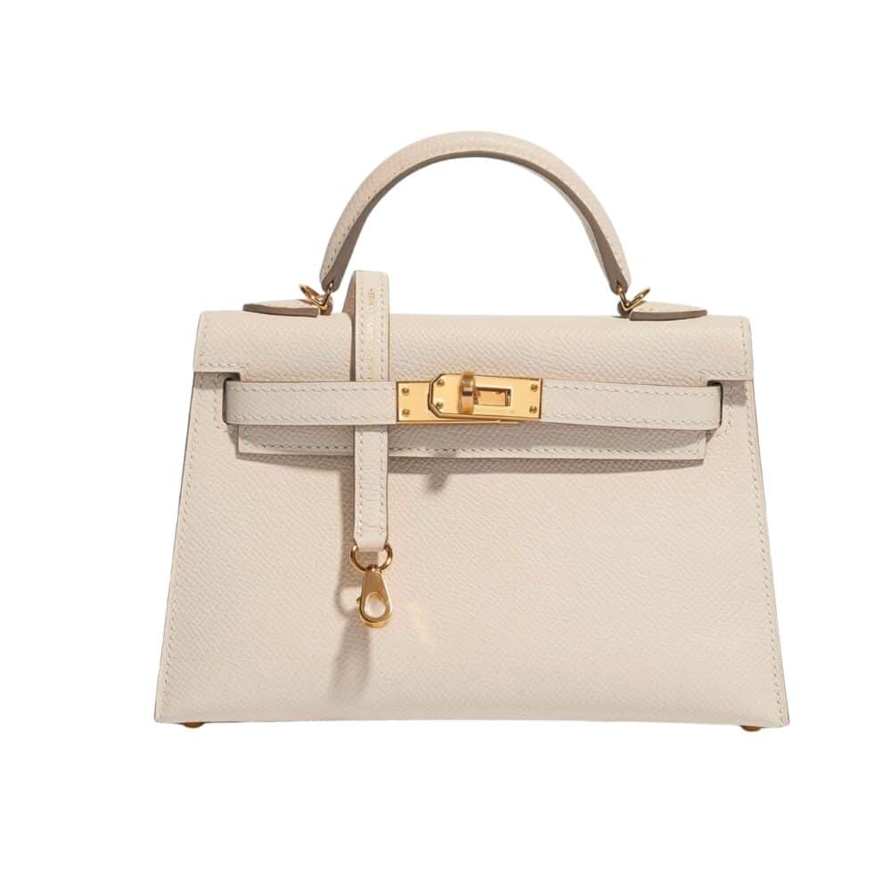 HERMES MINI KELLY BAG EPSOM WHITE GOLD HARDWARE 20CM