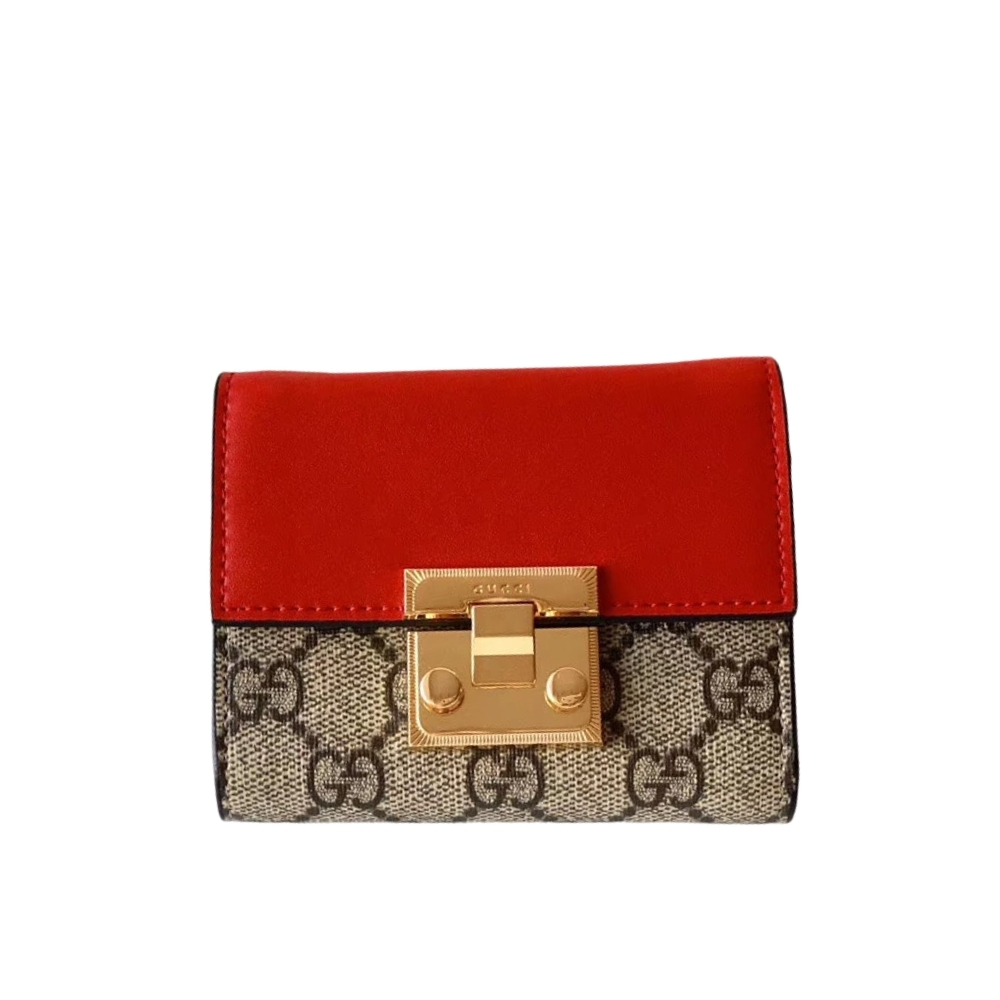 GUCCI GG SUPREME PADLOCK WALLET RED AND BEIGE 11.5CM 453355