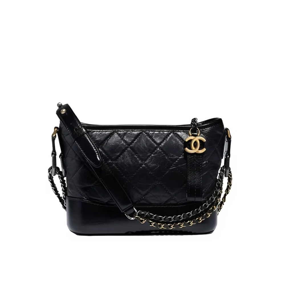 CHANEL GABRIELLE SMALL HOBO BAG SMOOTH GOLD SILVER TONE BLACK 20CM A91810 Y61477 94305