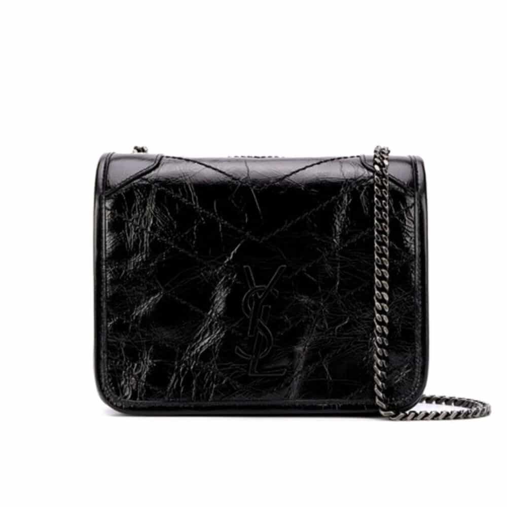 SAINT LAURENT NIKI VINTAGE LEATHER CHAIN WALLET BLACK 19CM 583103 0EN04 1000
