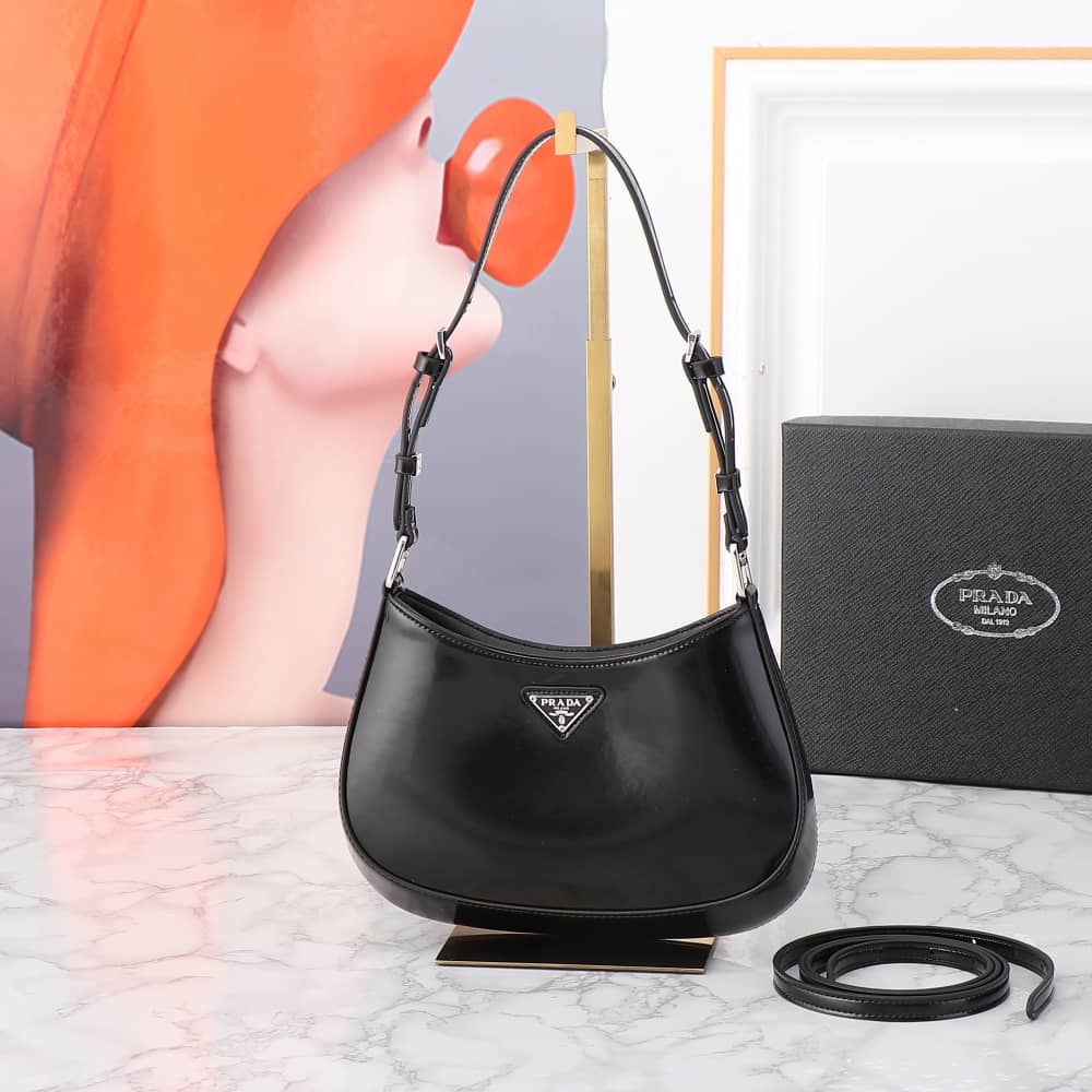 Alternative view of PRADA CLEO BRUSHED LEATHER SHOULDER BAG BLACK 27CM 1BC499 ZO6 F0002 V OOO