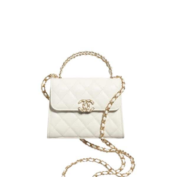 CHANEL TOP HANDLE CLUTCH WITH CHAIN IN CAVIAR WHITE 15CM
