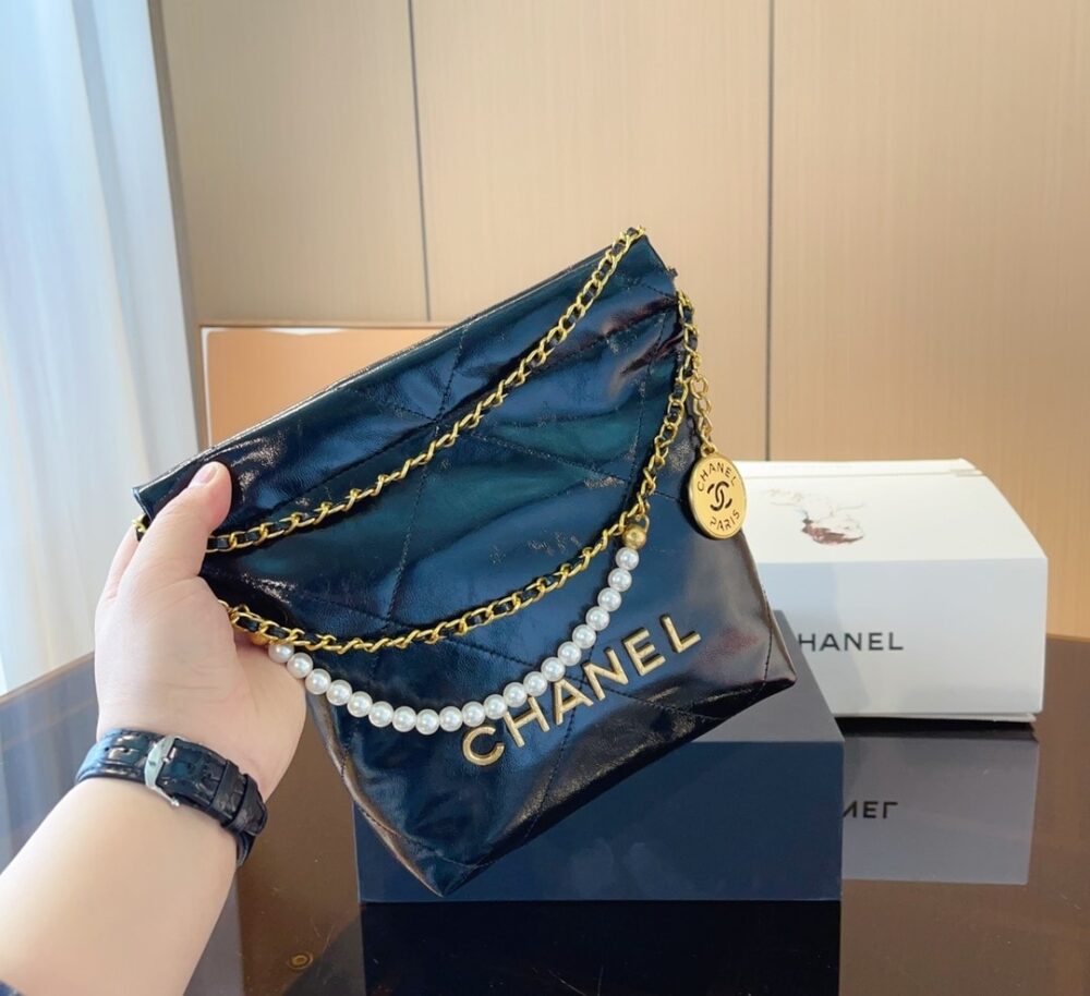CHANEL 22 MINI HANDBAG CRYSTAL PEARLS BLACK 22CM AS3980 B10672 94305 - Image 3