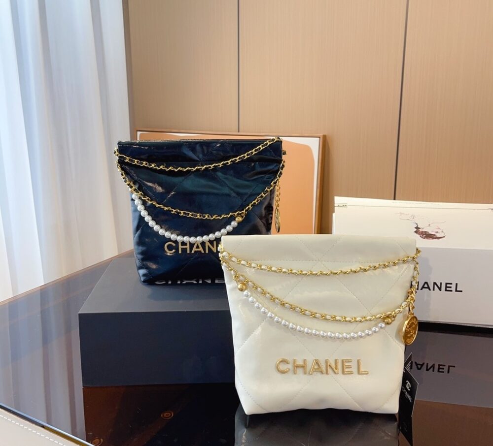 CHANEL 22 MINI HANDBAG CRYSTAL PEARLS BLACK 22CM AS3980 B10672 94305 - Image 4