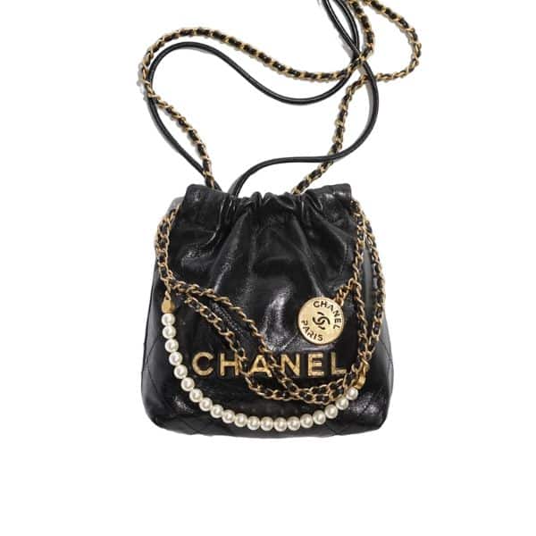 CHANEL 22 MINI HANDBAG CRYSTAL PEARLS BLACK 22CM AS3980 B10672 94305