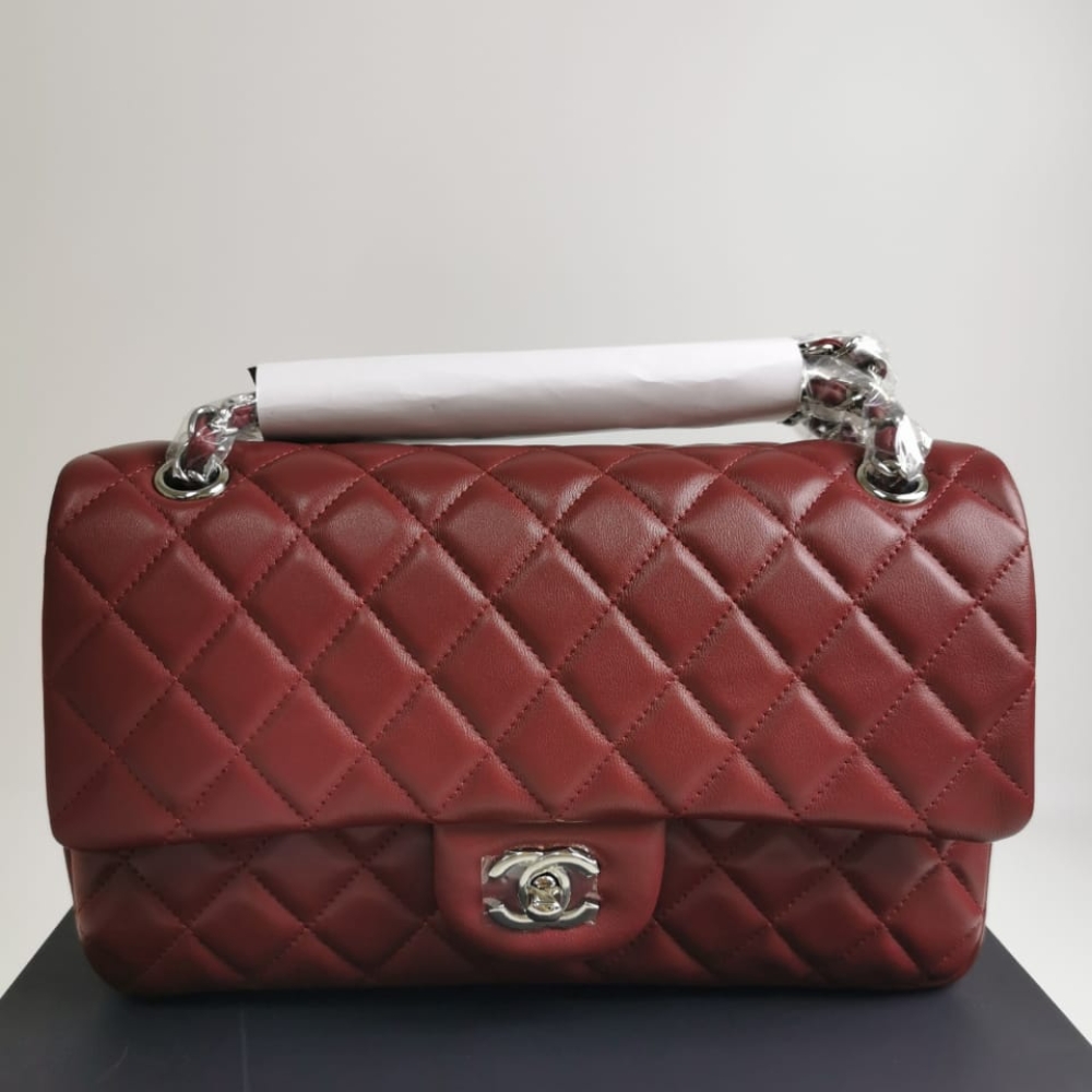 Alternative view of CHANEL MEDIUM CLASSIC FLAP BAG SILVER HARDWARE BURGUNDY 25CM A01113
