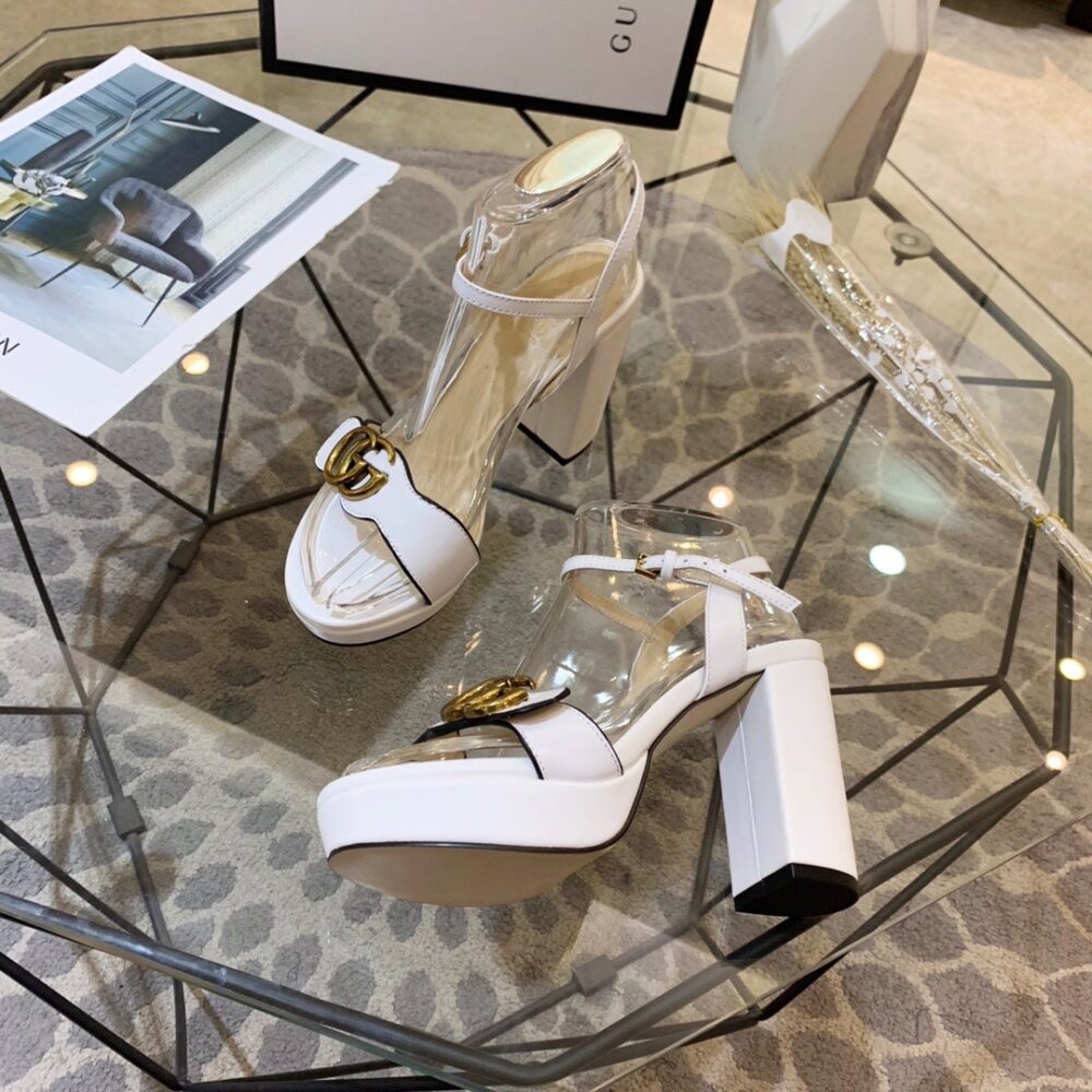GUCCI GG LEATHER HEELED SANDAL WHITE - Image 7