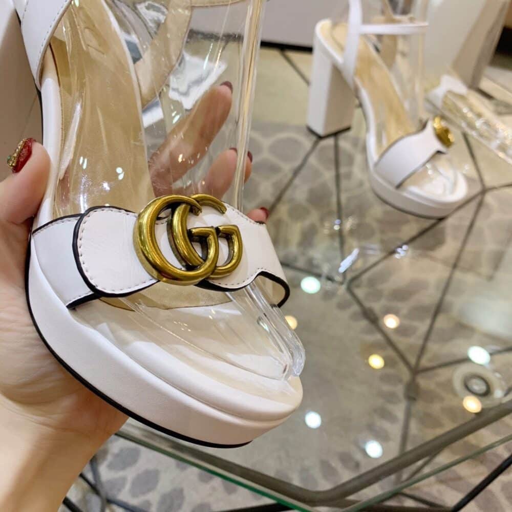 GUCCI GG LEATHER HEELED SANDAL WHITE - Image 5