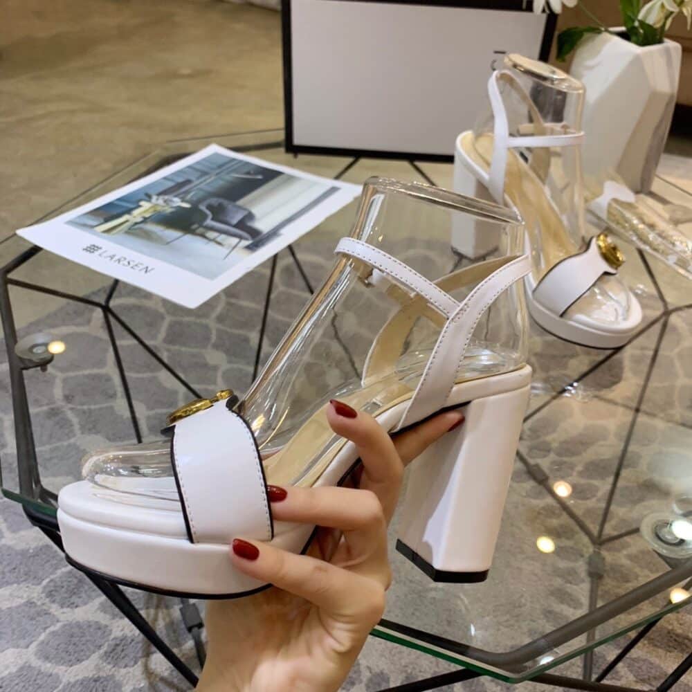 GUCCI GG LEATHER HEELED SANDAL WHITE - Image 4