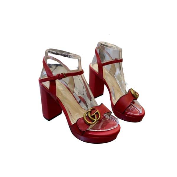 GUCCI GG LEATHER HEELED SANDAL RED