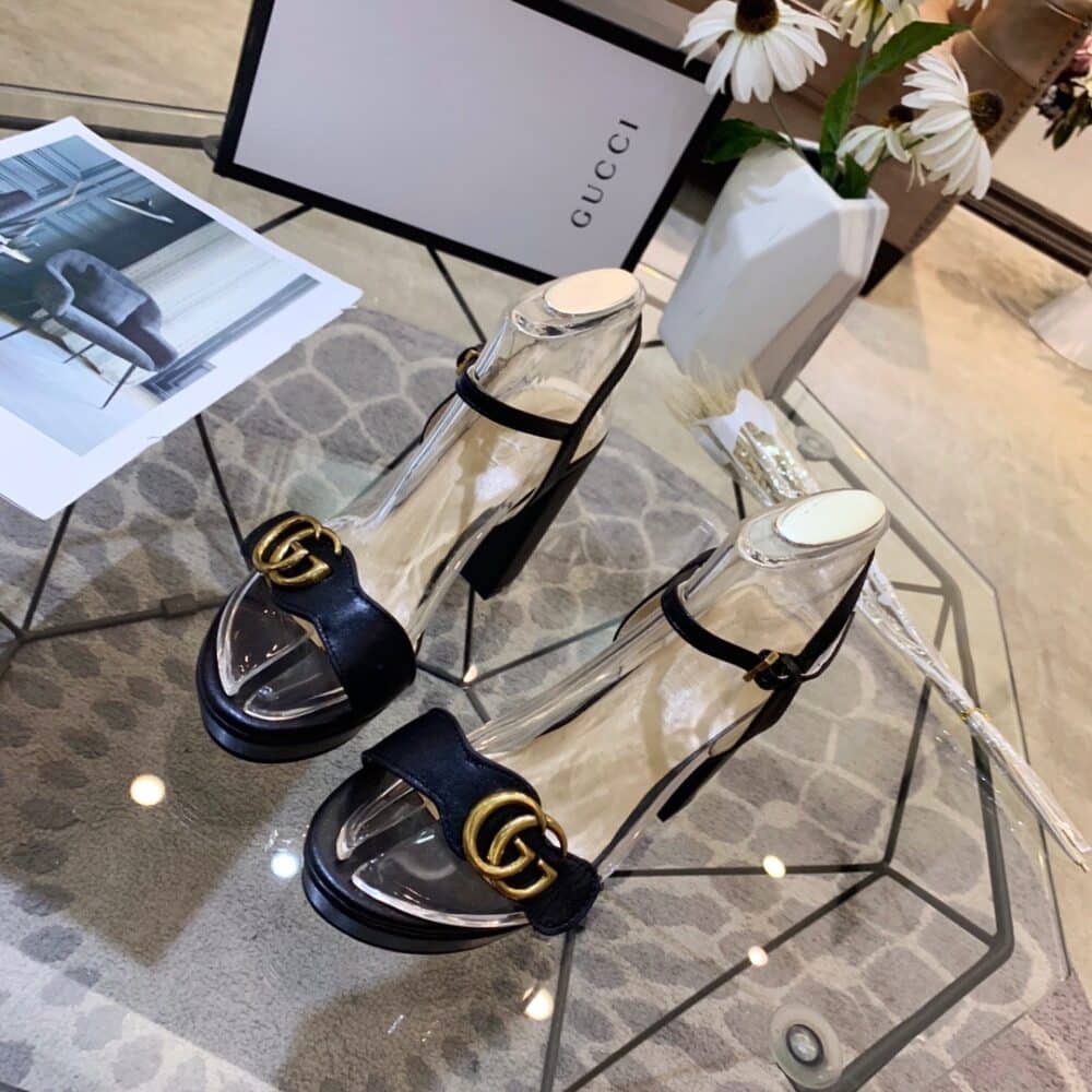 GUCCI GG LEATHER HEELED SANDAL BLACK - Image 3