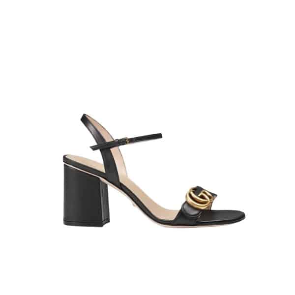 GUCCI LEATHER MID HEEL SANDAL BLACK