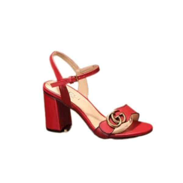 GUCCI LEATHER MID HEEL SANDAL RED