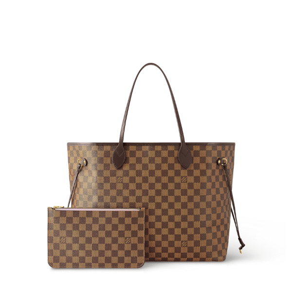 LOUIS VUITTON DAMIER EBENE NEVERFULL GM BROWN AND LIGHT PINK 40CM N41357