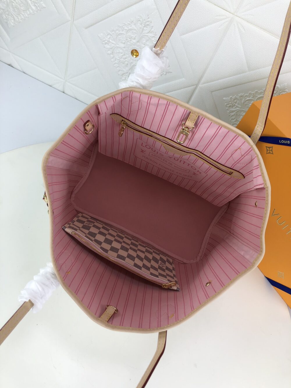 LOUIS VUITTON NEVERFULL GM DAMIER AZUR AND LIGHT PINK 40CM N41604 - Image 3