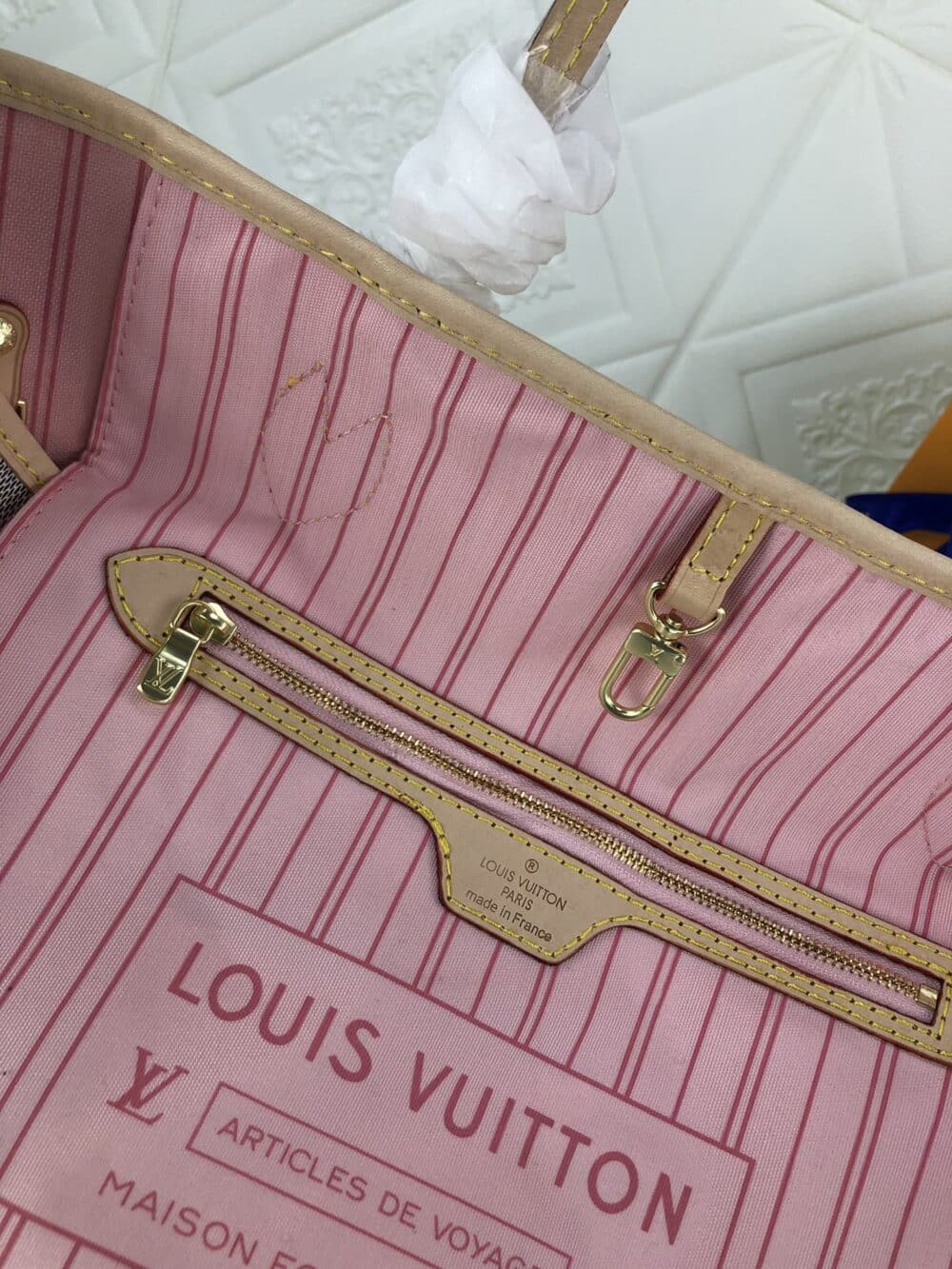 LOUIS VUITTON NEVERFULL GM DAMIER AZUR AND LIGHT PINK 40CM N41604 - Image 4
