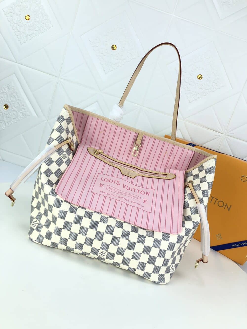 LOUIS VUITTON NEVERFULL GM DAMIER AZUR AND LIGHT PINK 40CM N41604 - Image 5