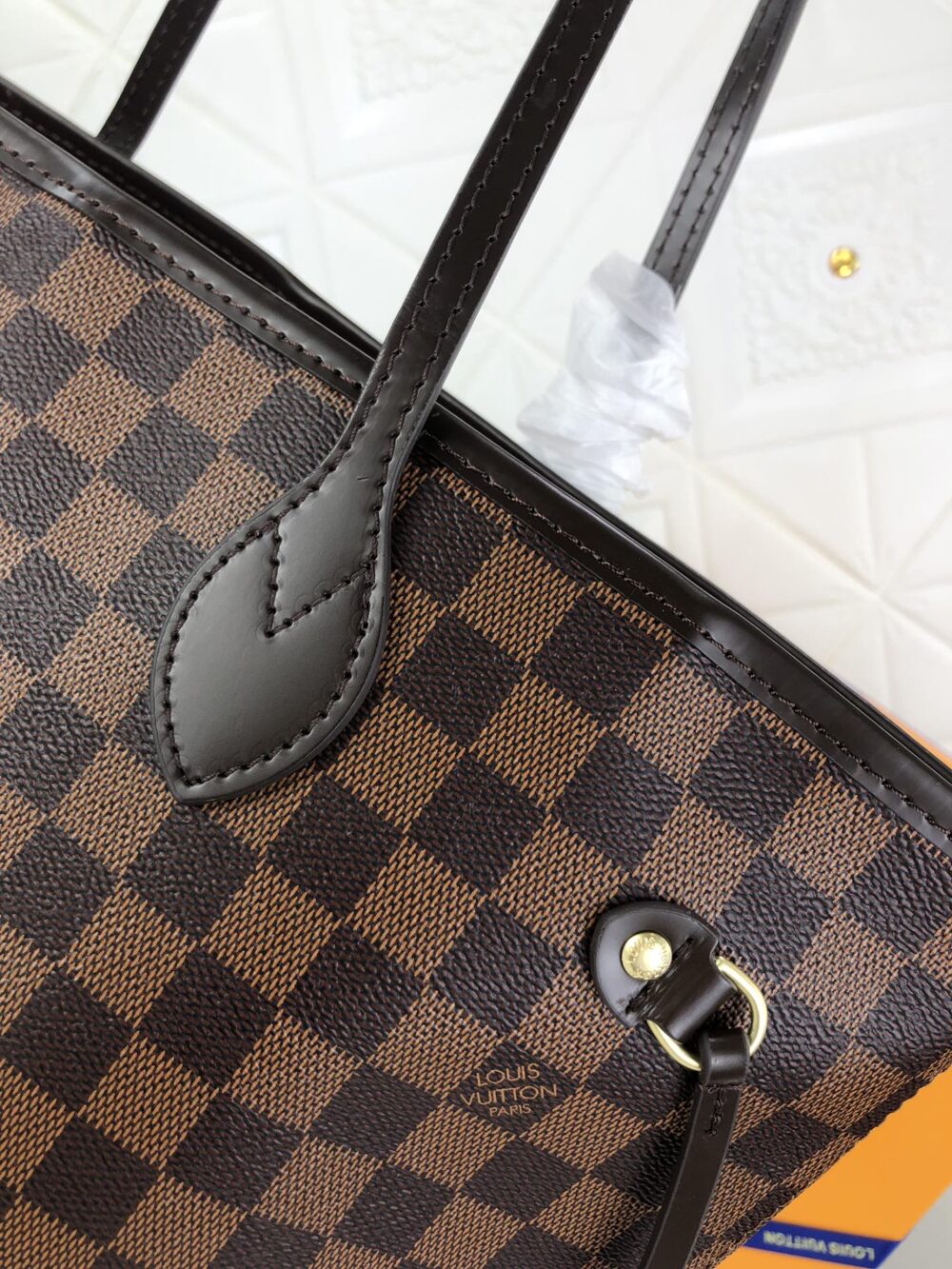 LOUIS VUITTON DAMIER EBENE NEVERFULL GM BROWN AND LIGHT PINK 40CM N41357 - Image 4