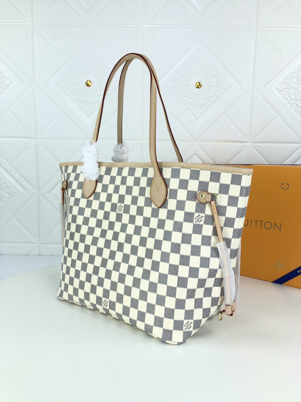 LOUIS VUITTON NEVERFULL GM DAMIER AZUR AND LIGHT PINK 40CM N41604 - Image 8