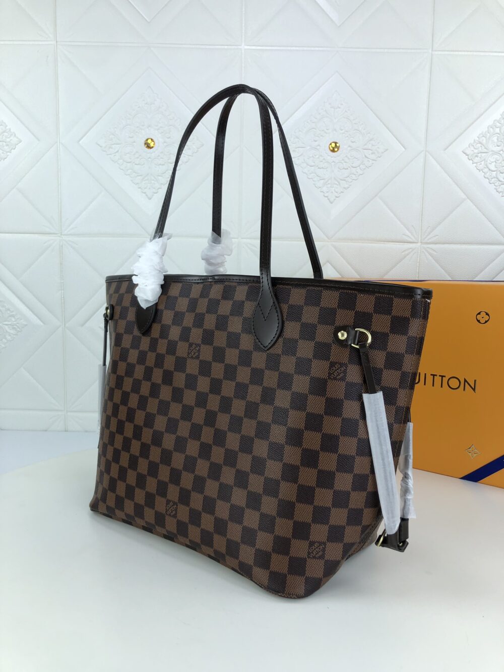 LOUIS VUITTON DAMIER EBENE NEVERFULL GM BROWN AND LIGHT PINK 40CM N41357 - Image 7