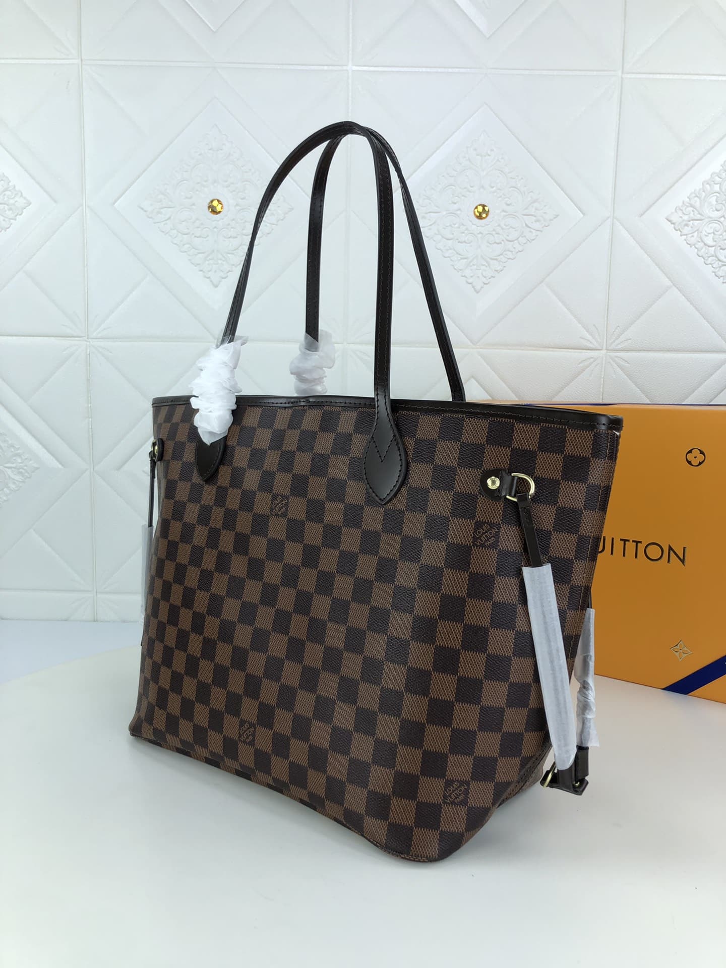 LOUIS VUITTON DAMIER EBENE NEVERFULL MM BROWN AND LIGHT PINK 32CM N41603 - Image 8