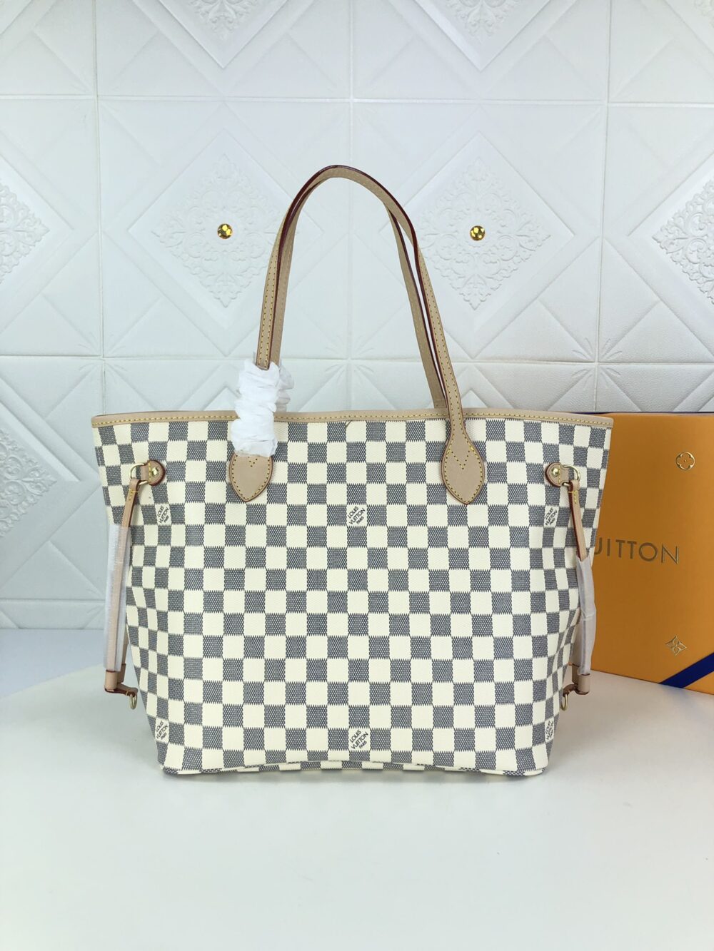 LOUIS VUITTON NEVERFULL GM DAMIER AZUR AND LIGHT PINK 40CM N41604 - Image 9