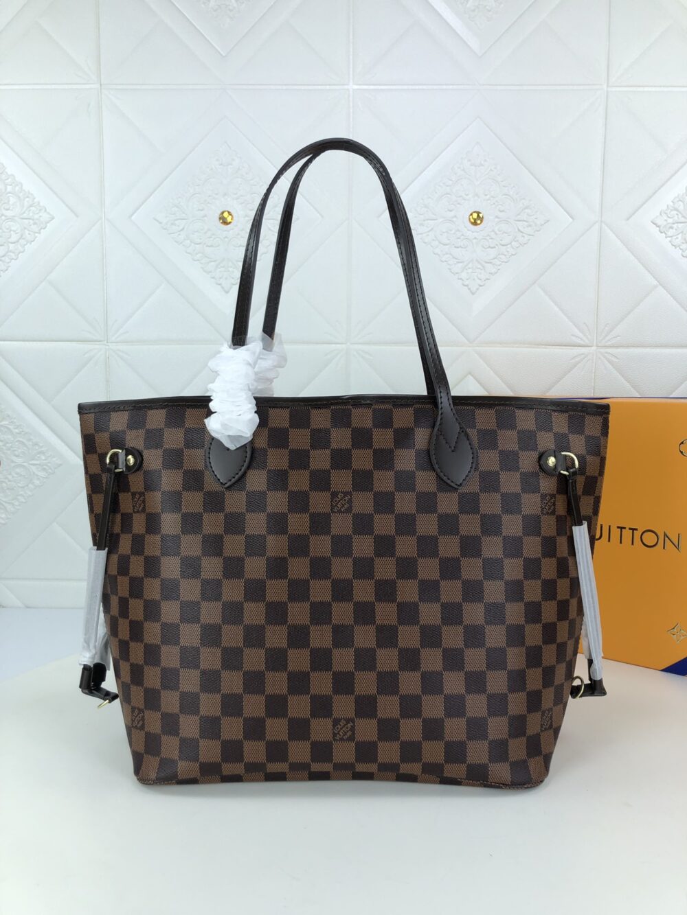 LOUIS VUITTON DAMIER EBENE NEVERFULL GM BROWN AND LIGHT PINK 40CM N41357 - Image 8