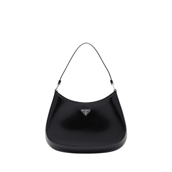 PRADA CLEO BRUSHED LEATHER SHOULDER BAG BLACK 27CM 1BC499 ZO6 F0002 V OOO