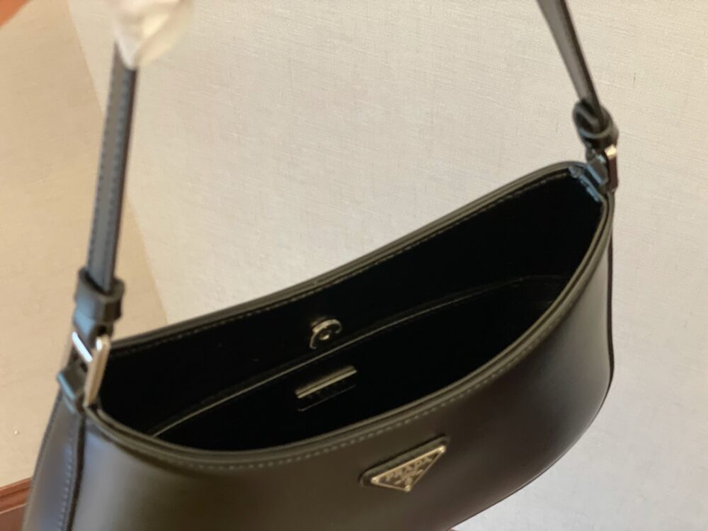 PRADA CLEO BRUSHED LEATHER SHOULDER BAG BLACK 27CM 1BC499 ZO6 F0002 V OOO - Image 3