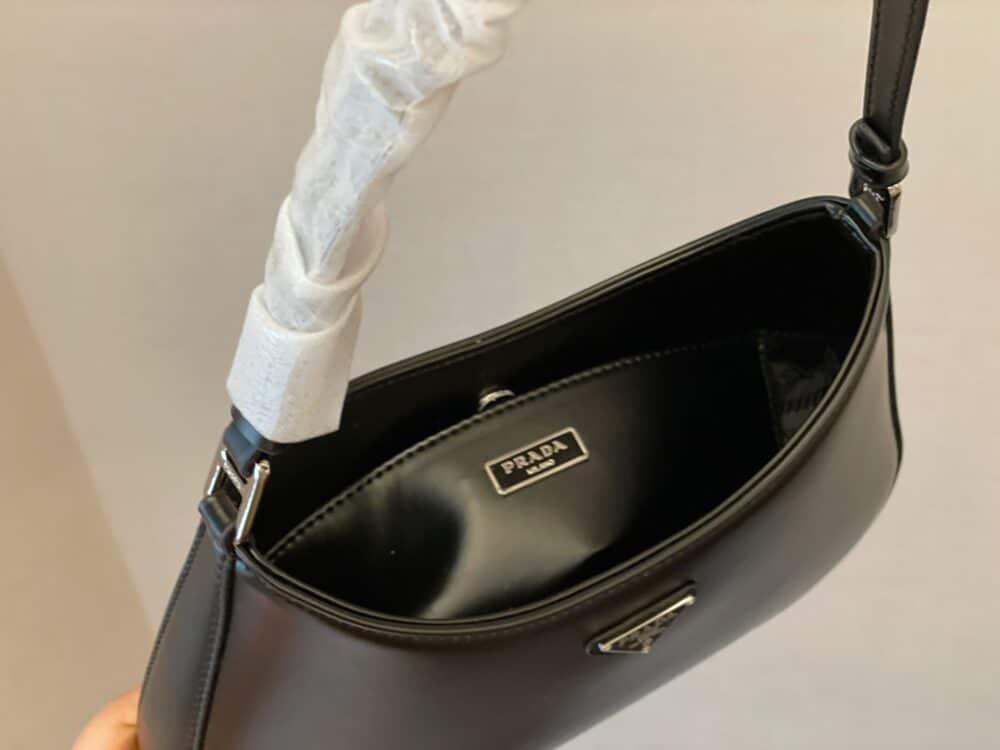 PRADA CLEO BRUSHED LEATHER SHOULDER BAG BLACK 27CM 1BC499 ZO6 F0002 V OOO - Image 6