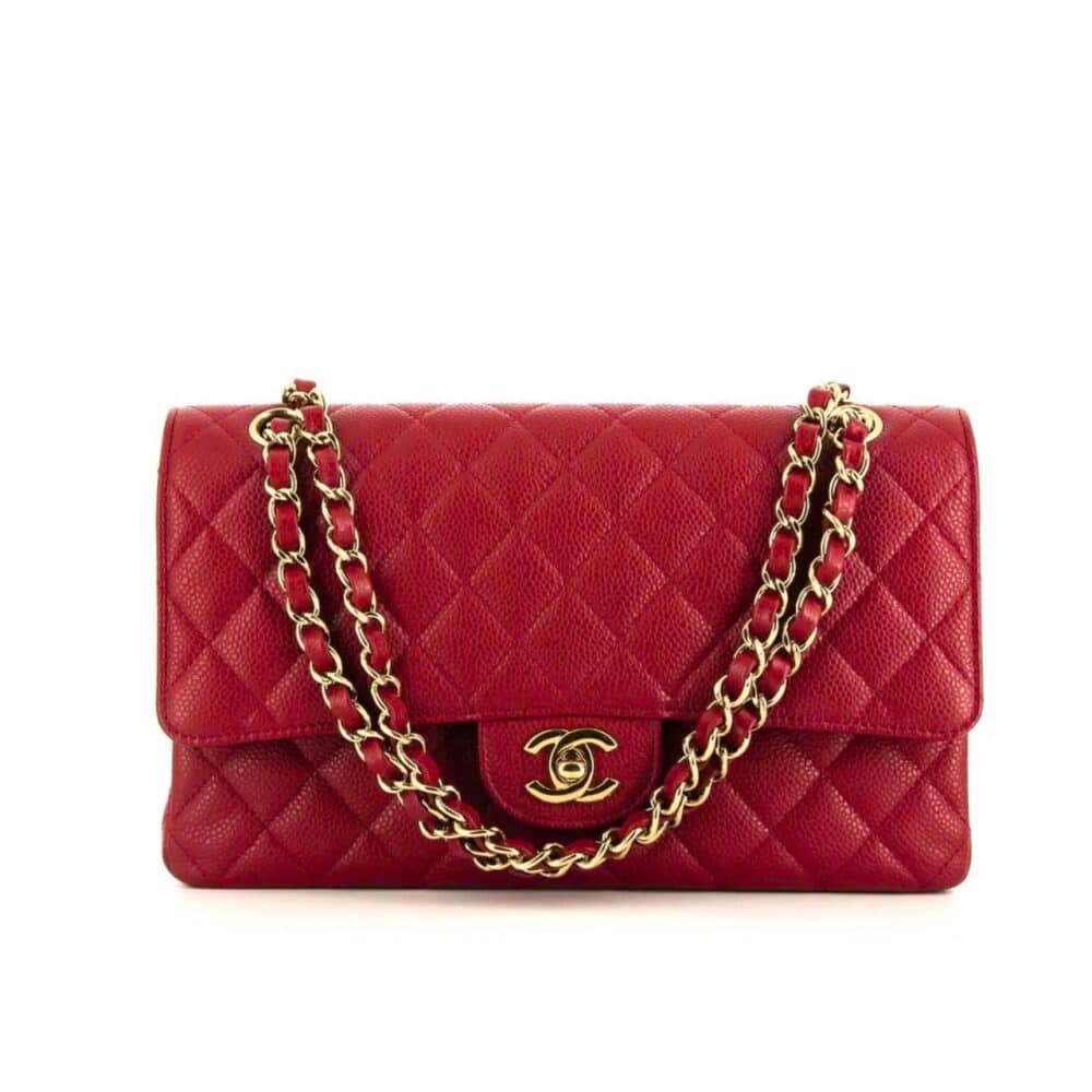CHANEL CLASSIC SMALL FLAP BAG DARK RED CAVIAR 26CM