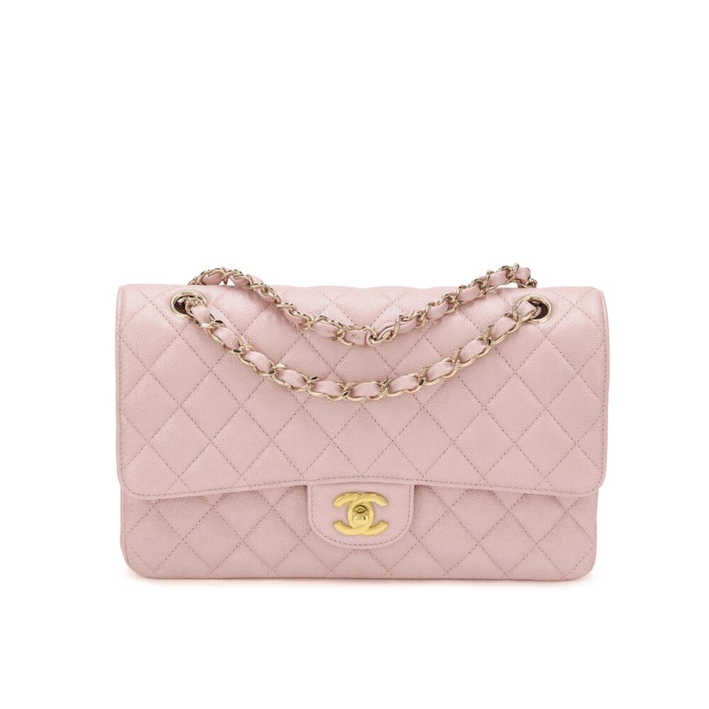 CHANEL CLASSIC MEDIUM FLAP BAG PINK AND GOLD 25CM