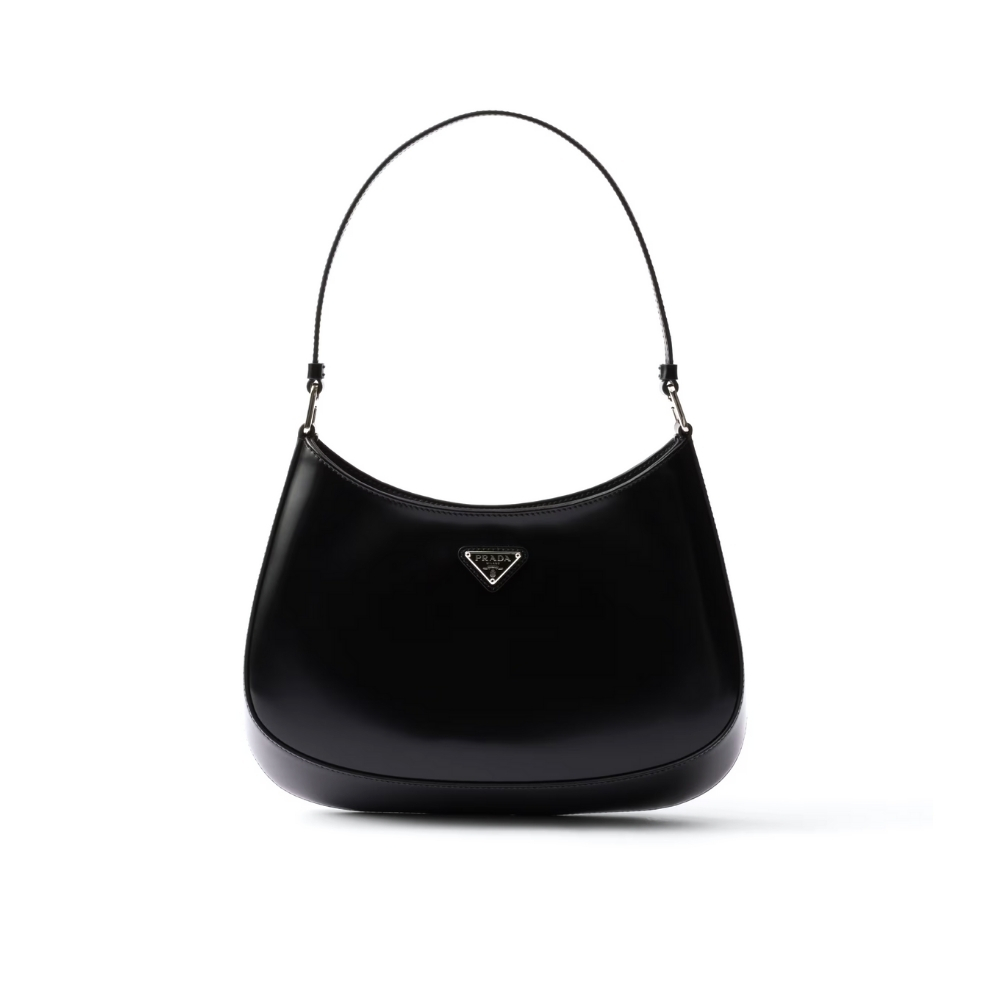 PRADA CLEO BRUSHED LEATHER SHOULDER BAG BLACK 27CM 1BC499 ZO6 F0002 V OOO