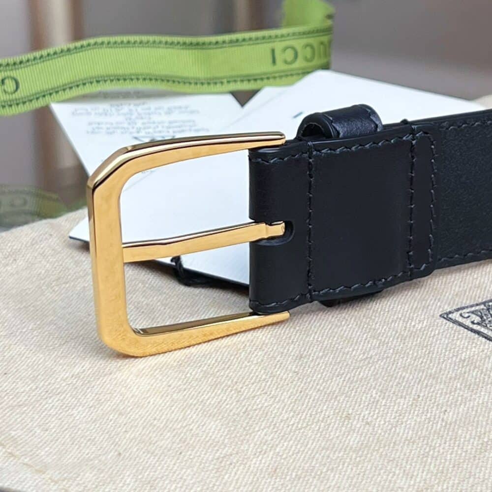 GUCCI BLACK BELT WITH SQUARE BUCKLE AND INTERLOCKING G 35MM - Image 5