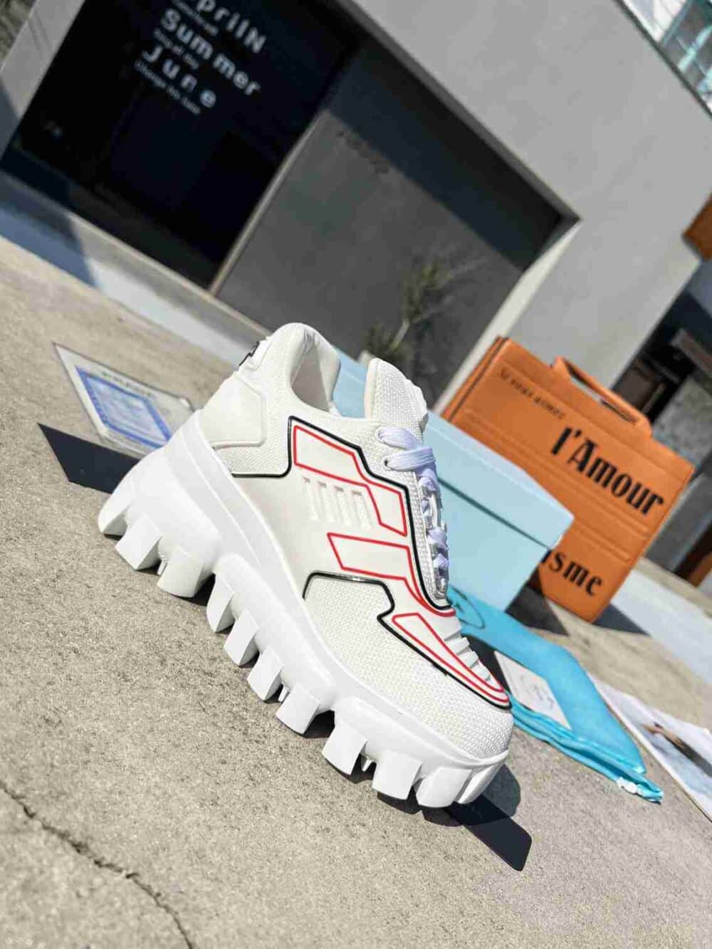 PRADA CLOUDBUST THUNDER SNEAKERS WITH WHITE AND RED 2EG2933LGNF0009 - Image 5