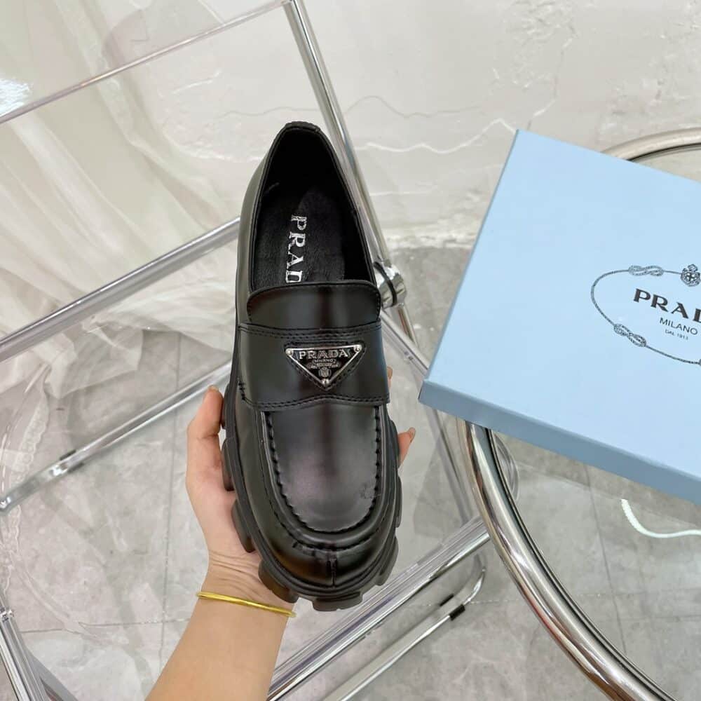 PRADA MONOLITH BRUSHED BLACK LEATHER LOAFERS 2DE129B4LF0002 - Image 10
