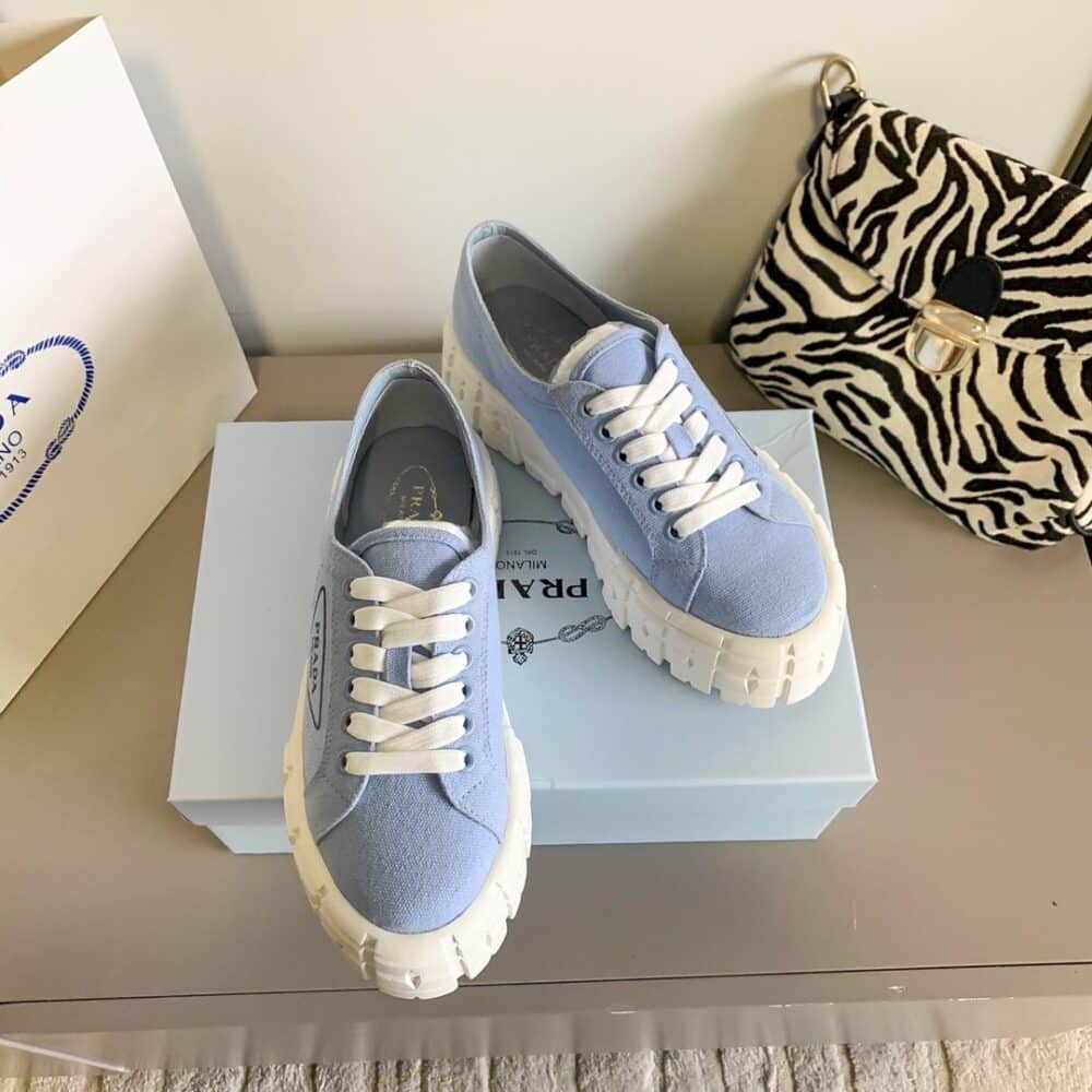 PRADA DOUBLE WHEEL NYLON GABARDINE SNEAKER LIGHT BLUE 1E260M3LFXF0591F050 - Image 9