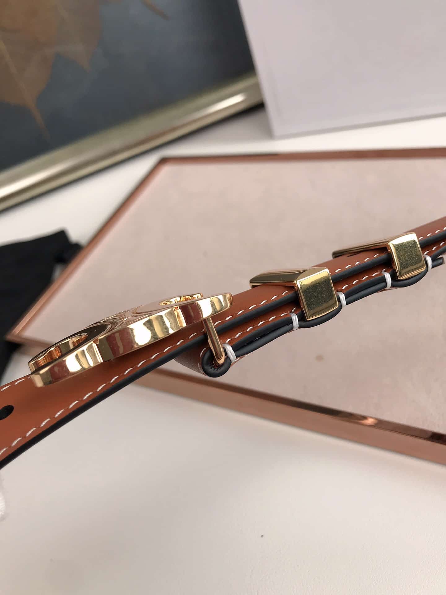 CELINE SMALL TRIOMPHE BROWN BELT IN NATUTAL CALFSKIN GOLD METAL - Image 4