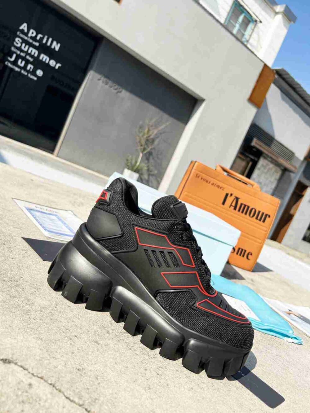 PRADA CLOUDBUST THUNDER SNEAKERS WITH BLACK AND RED 2EG2933LGNF0002 - Image 3