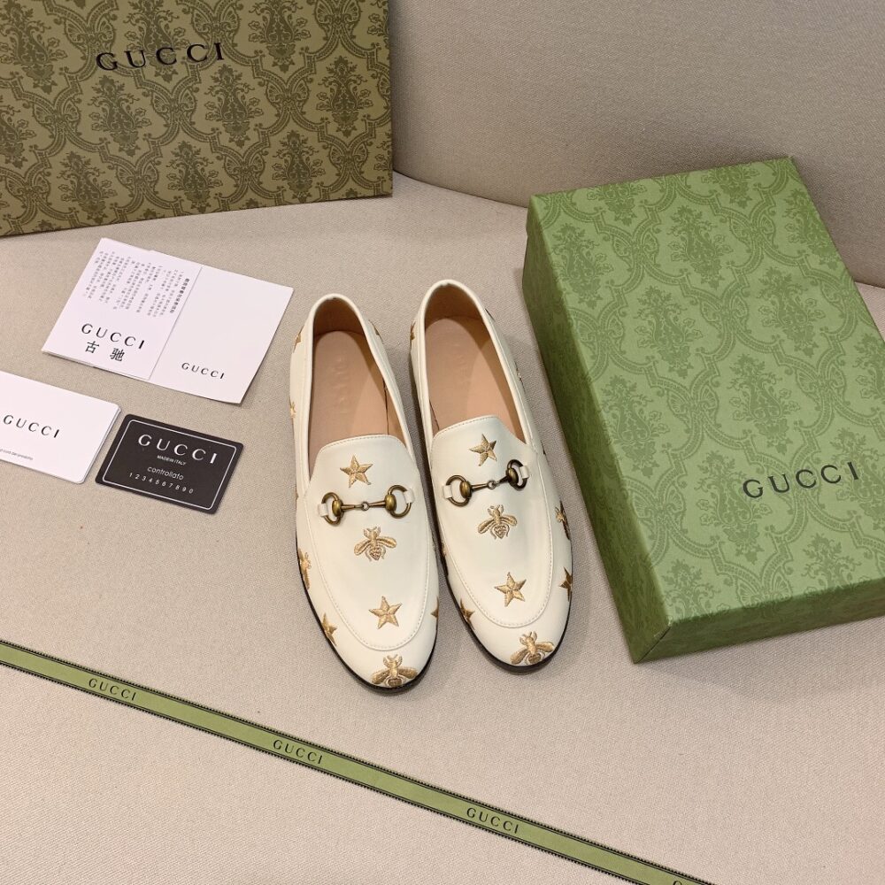 Alternative view of GUCCI JORDAAN EMBROIDERED LEATHER LOAFER WHITE 505281 D3V00 9022