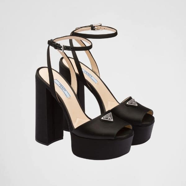 PRADA HIGH-HEELED SATIN SANDALS BLACK 1XP48B049F0002F135