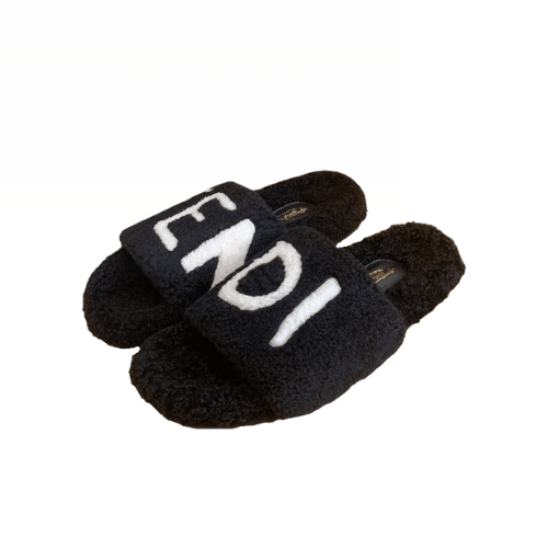 FENDI FLEECE SLIPPERS BLACK