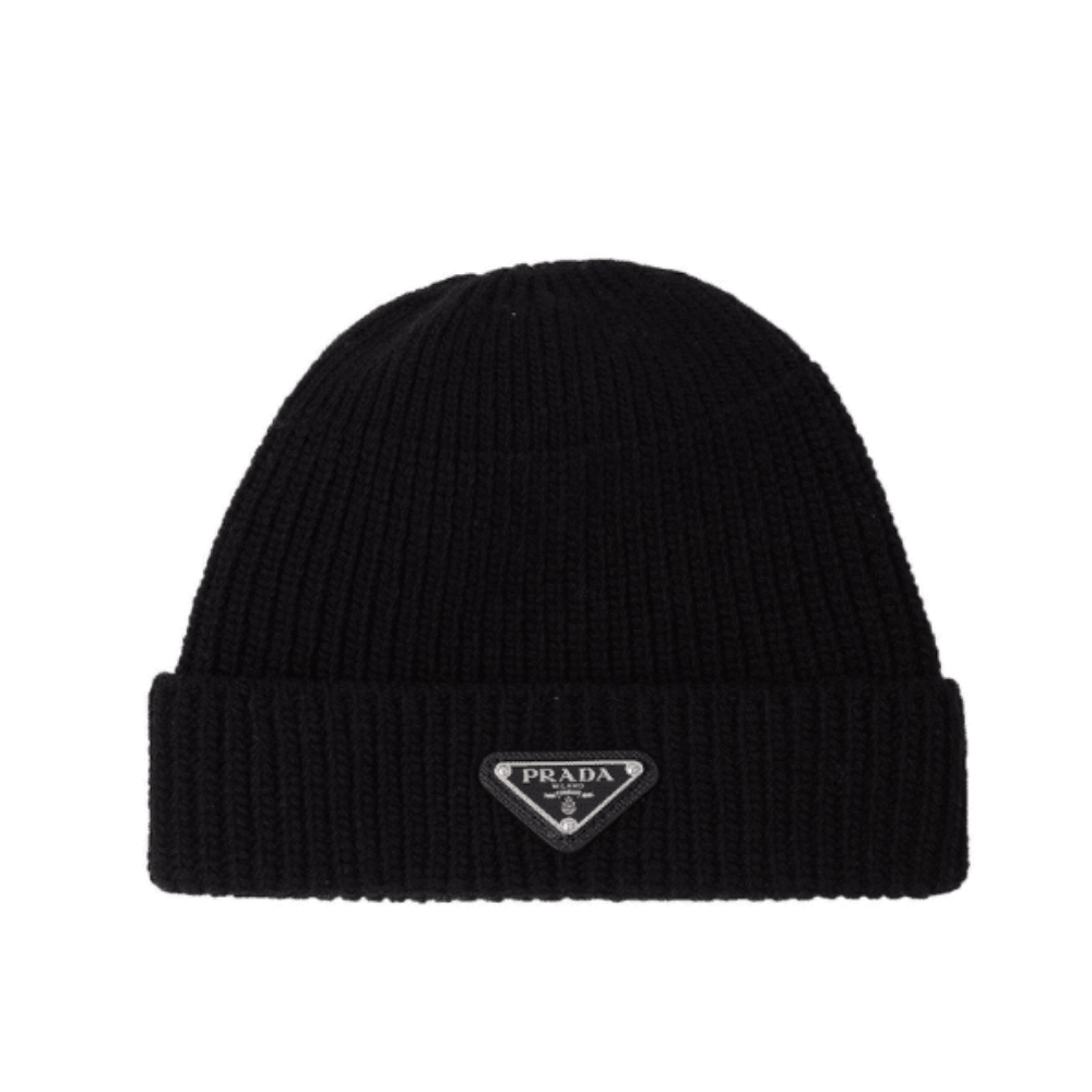 PRADA WOOL AND CASHMERE BEANIE SILVER BLACK UMD489 3IM F0002 S 211