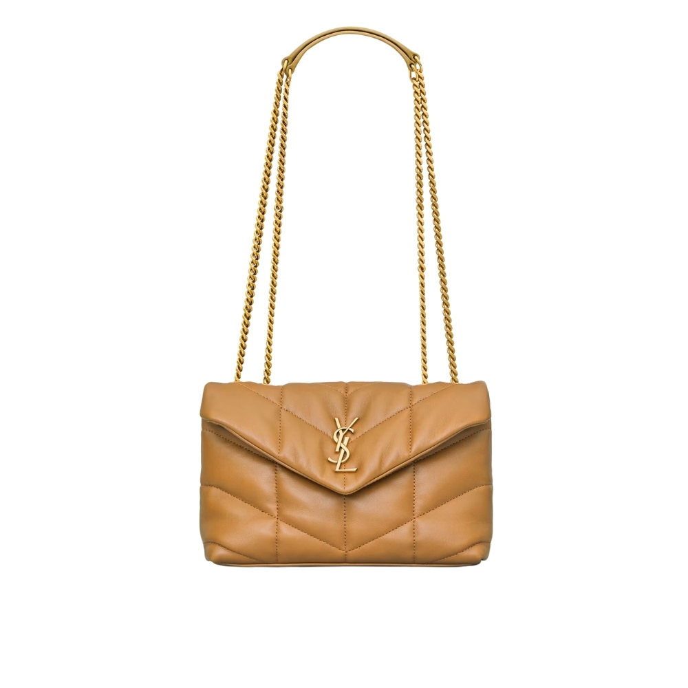 SAINT LAURENT TOY PUFFER IN NAPPA LEATHER LIGHT BROWN 22CM 7593371EL072760