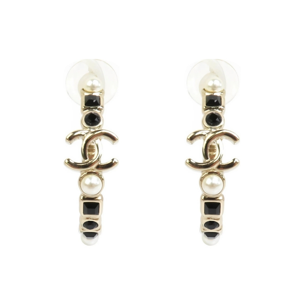 CHANEL HOOP EARRINGS METAL GOLD AND BLACK AB7836 B07668 NG856