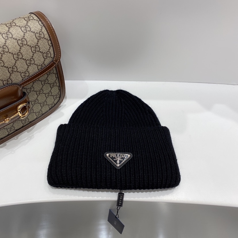 Alternative view of PRADA WOOL AND CASHMERE BEANIE SILVER BLACK UMD489 3IM F0002 S 211